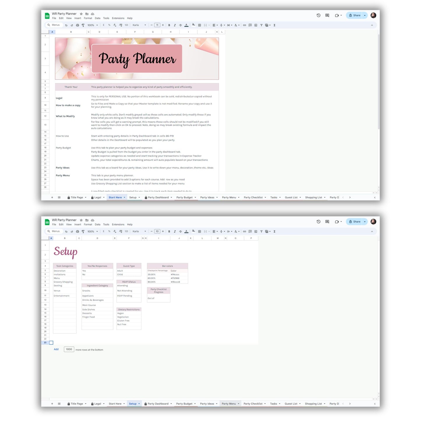 Party Planner Spreadsheet Template