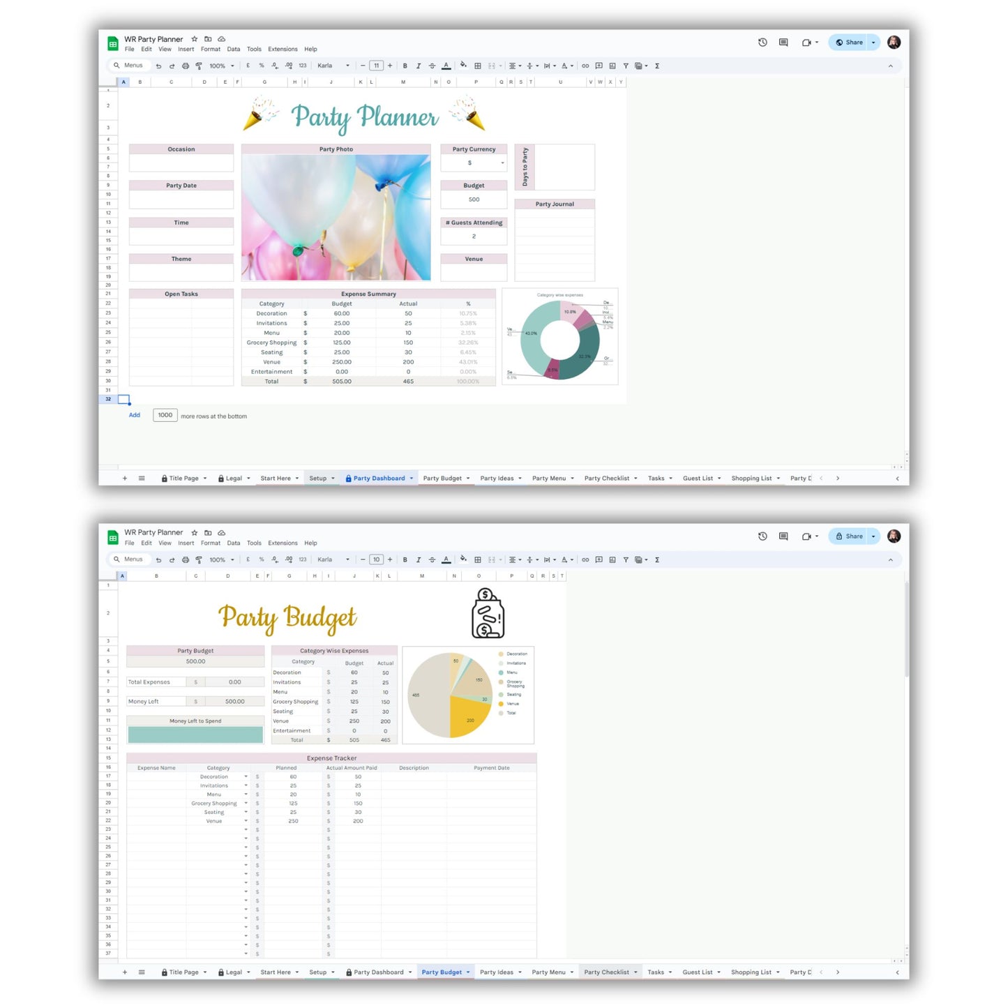 Party Planner Spreadsheet Template