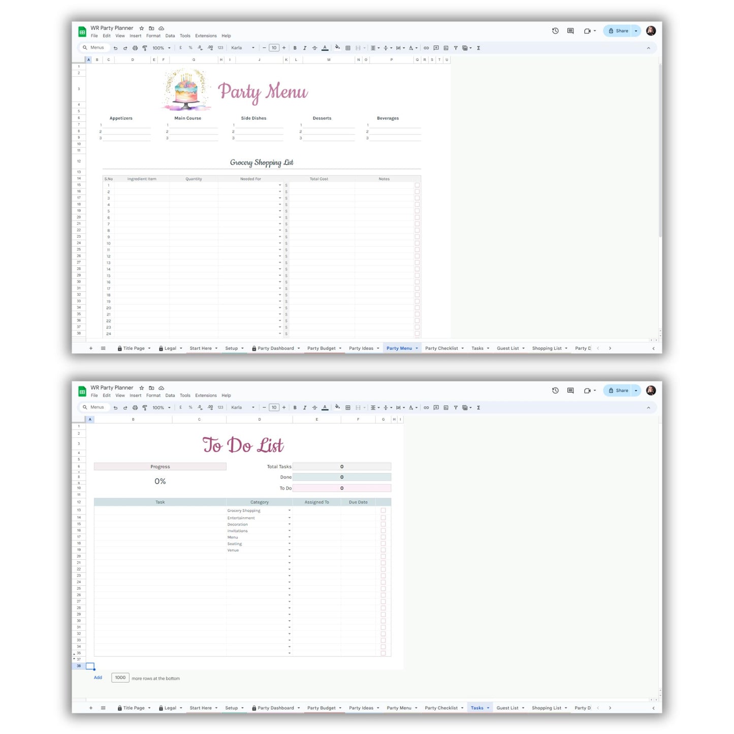 Party Planner Spreadsheet Template