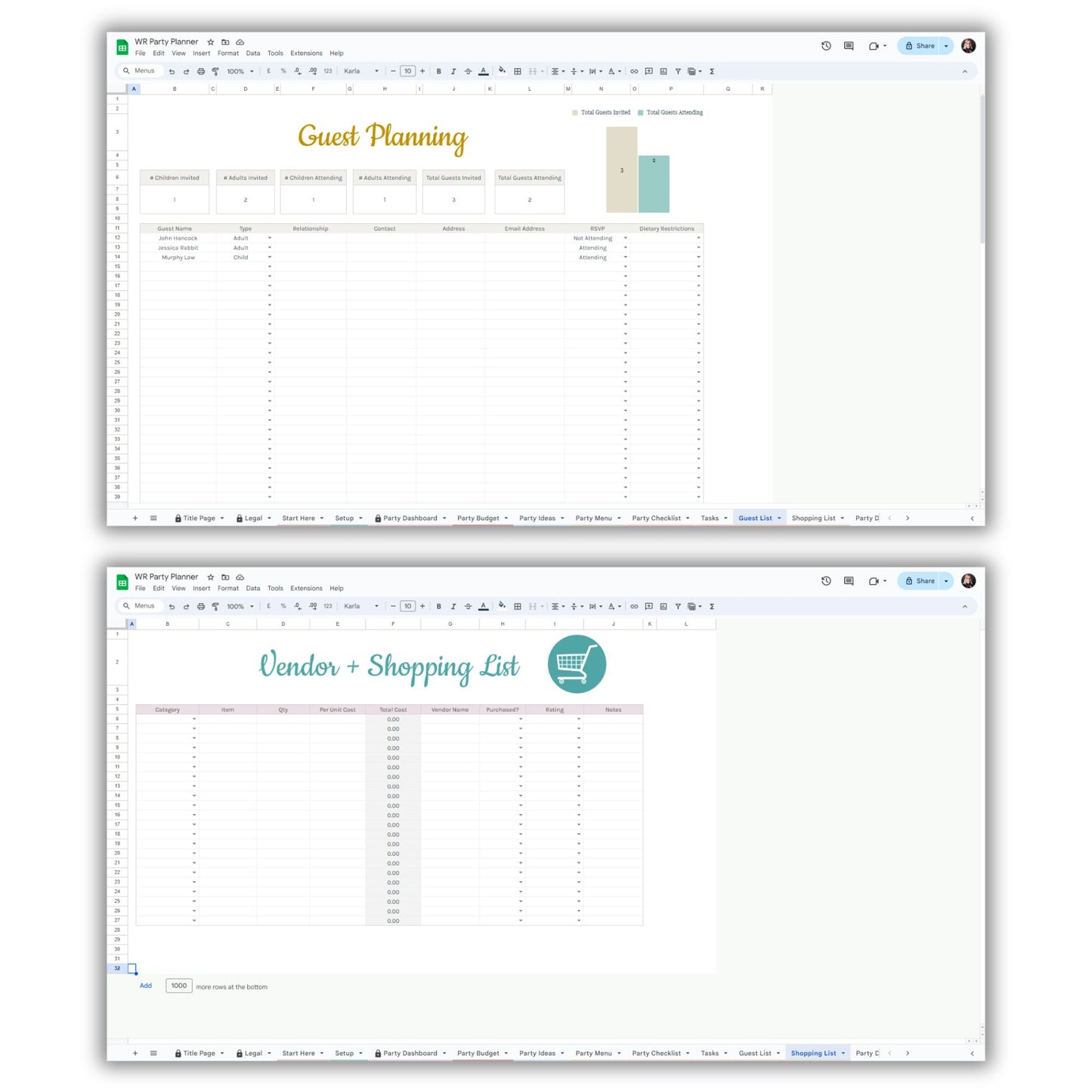 Party Planner Spreadsheet Template