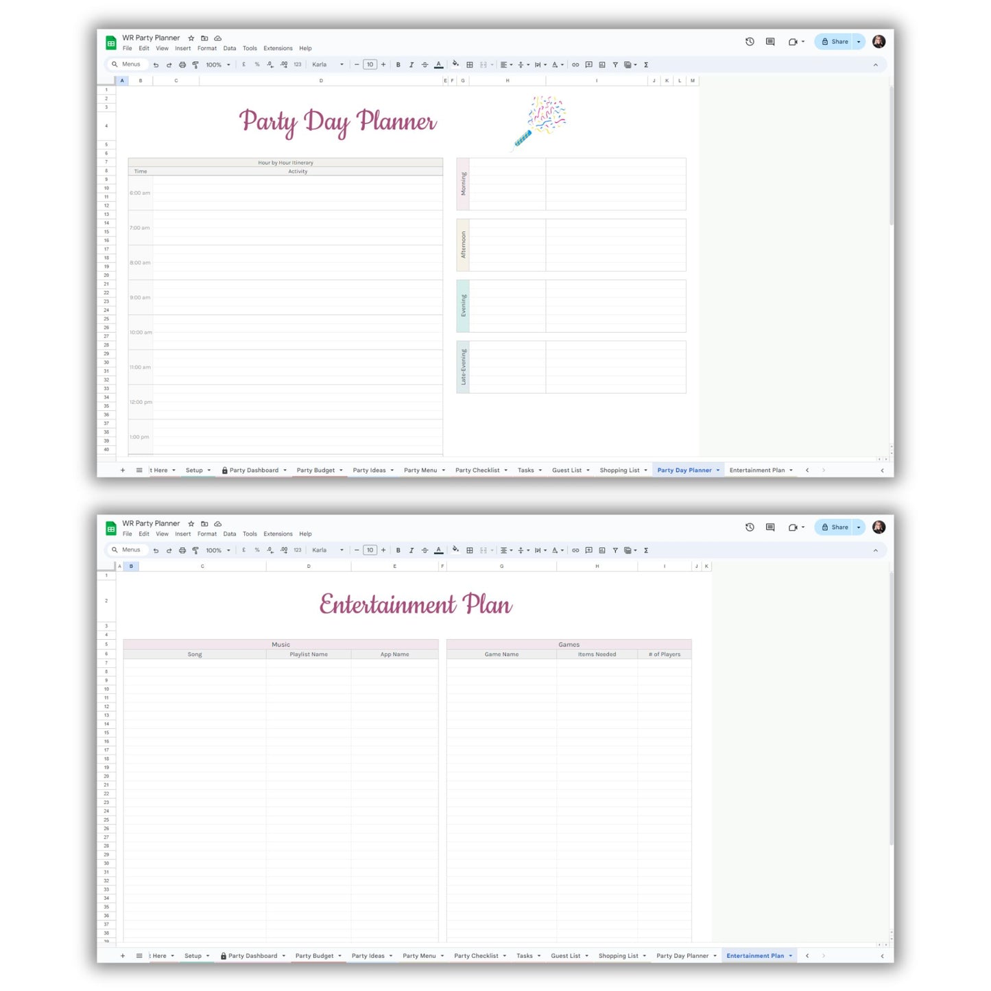 Party Planner Spreadsheet Template