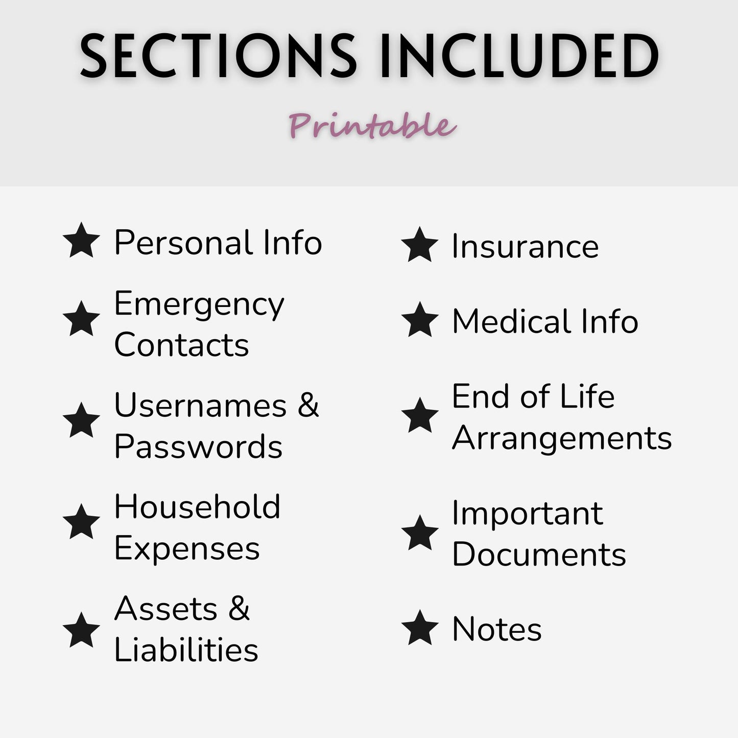 Important Information Tracker - Printable Version