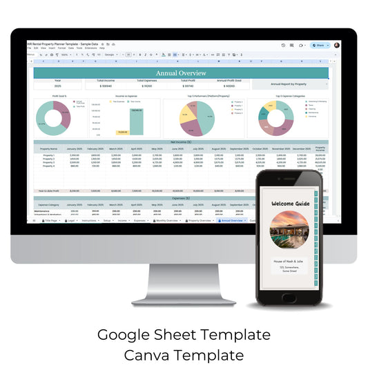 Rental Property Planner Spreadsheet Template + Customer Welcome Guide Template