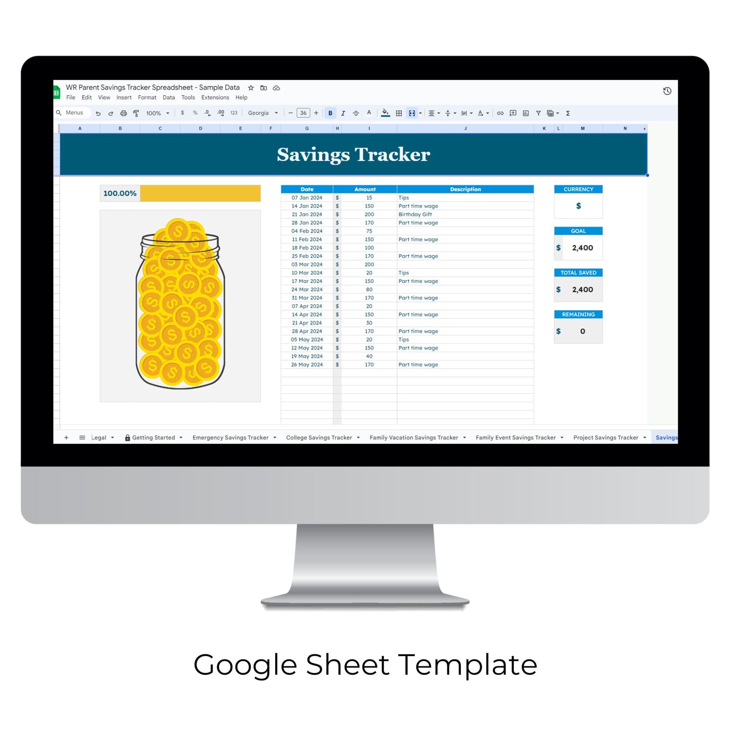 Parent Savings Tracker Spreadsheet Template