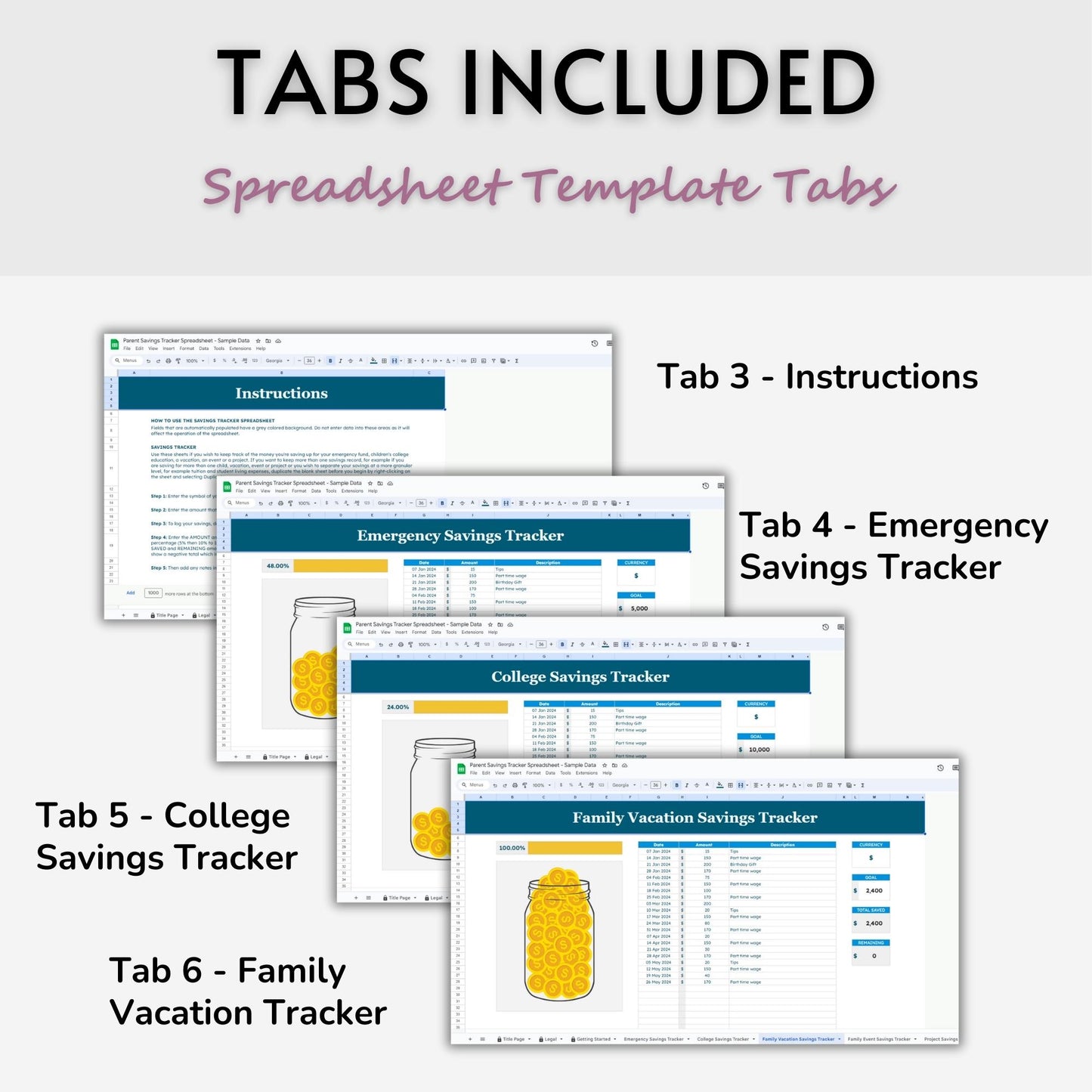 Parent Savings Tracker Spreadsheet Template