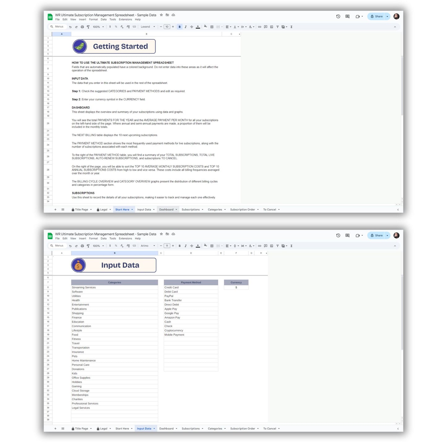 Ultimate Subscription Management Spreadsheet Template