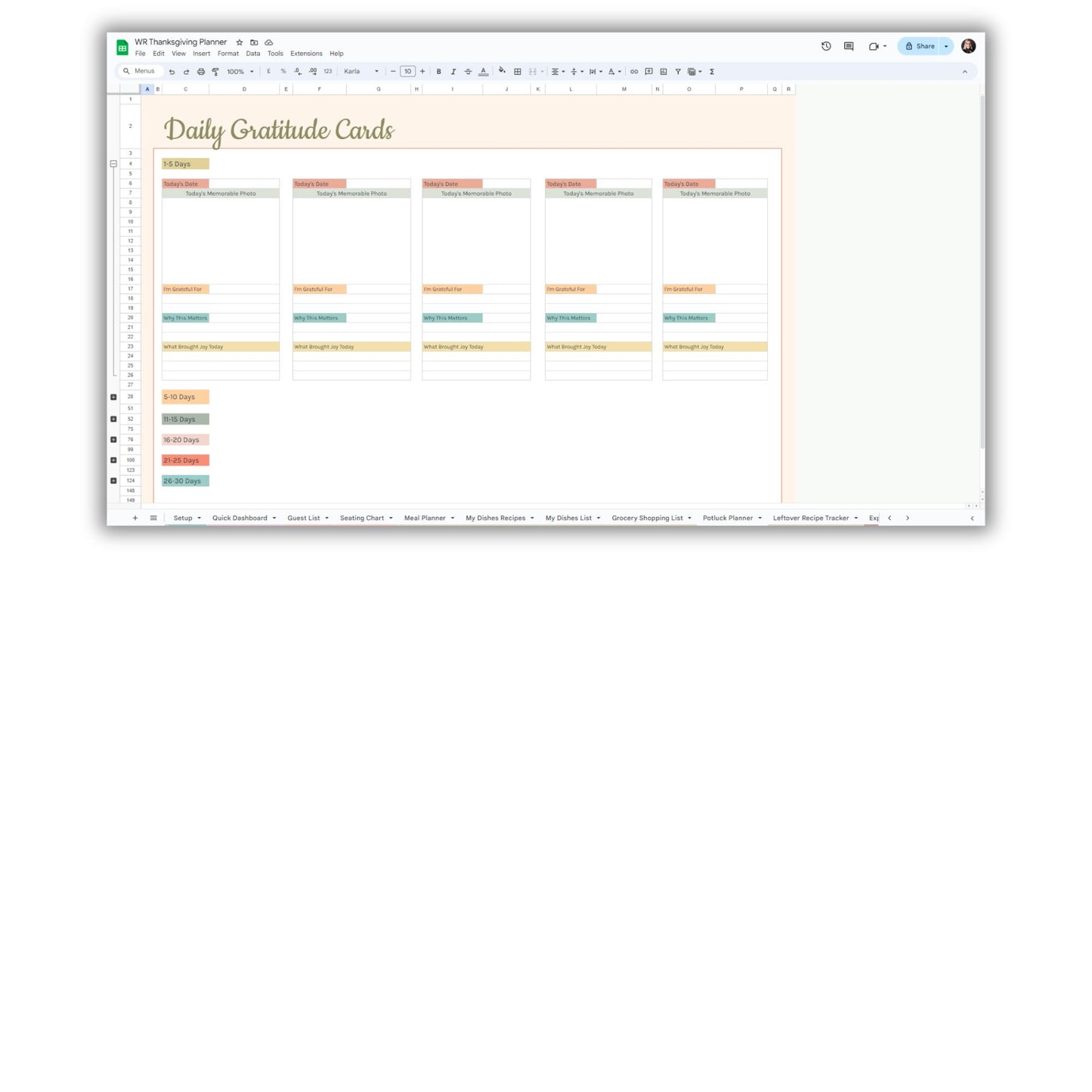 Thanksgiving Planner Spreadsheet Template
