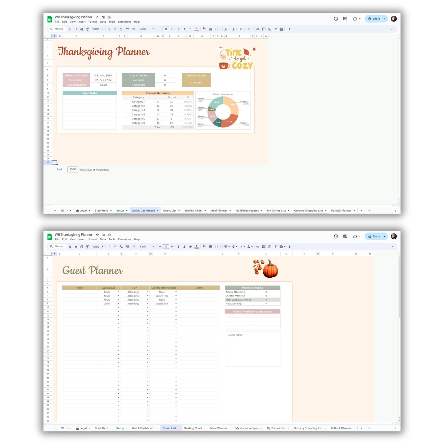 Thanksgiving Planner Spreadsheet Template