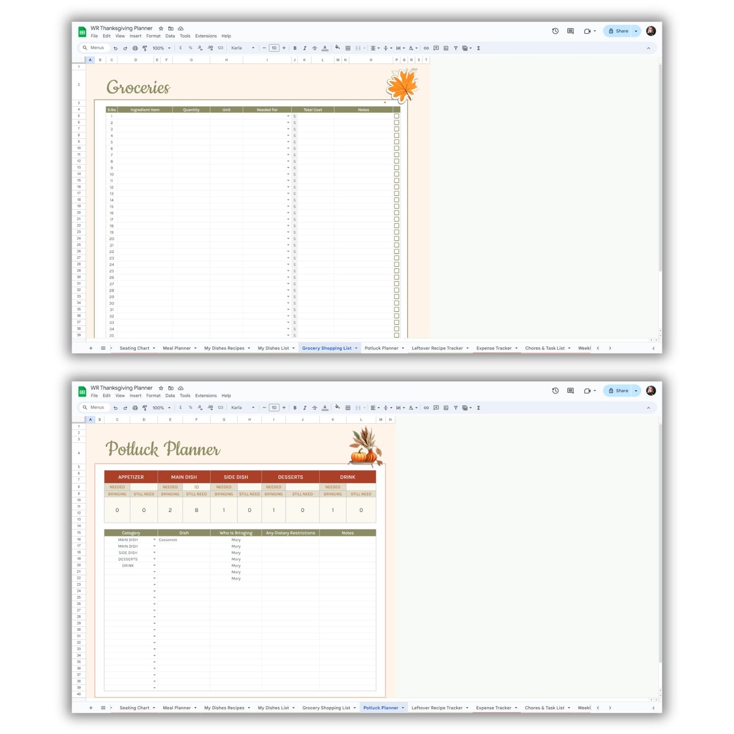 Thanksgiving Planner Spreadsheet Template