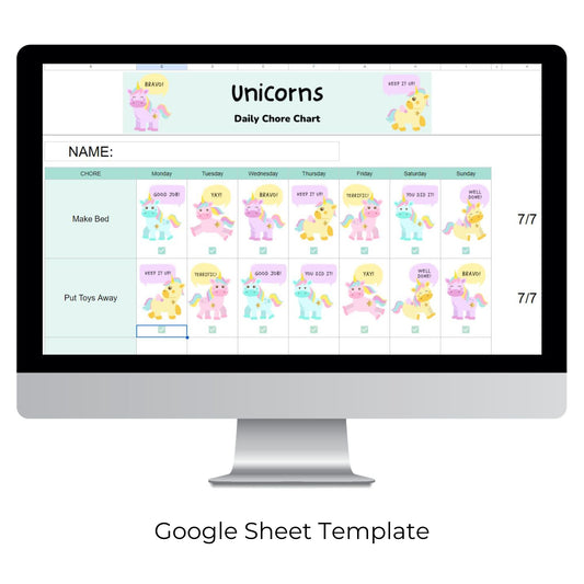 Weekly Unicorn Chore Chart Spreadsheet Template For Kids