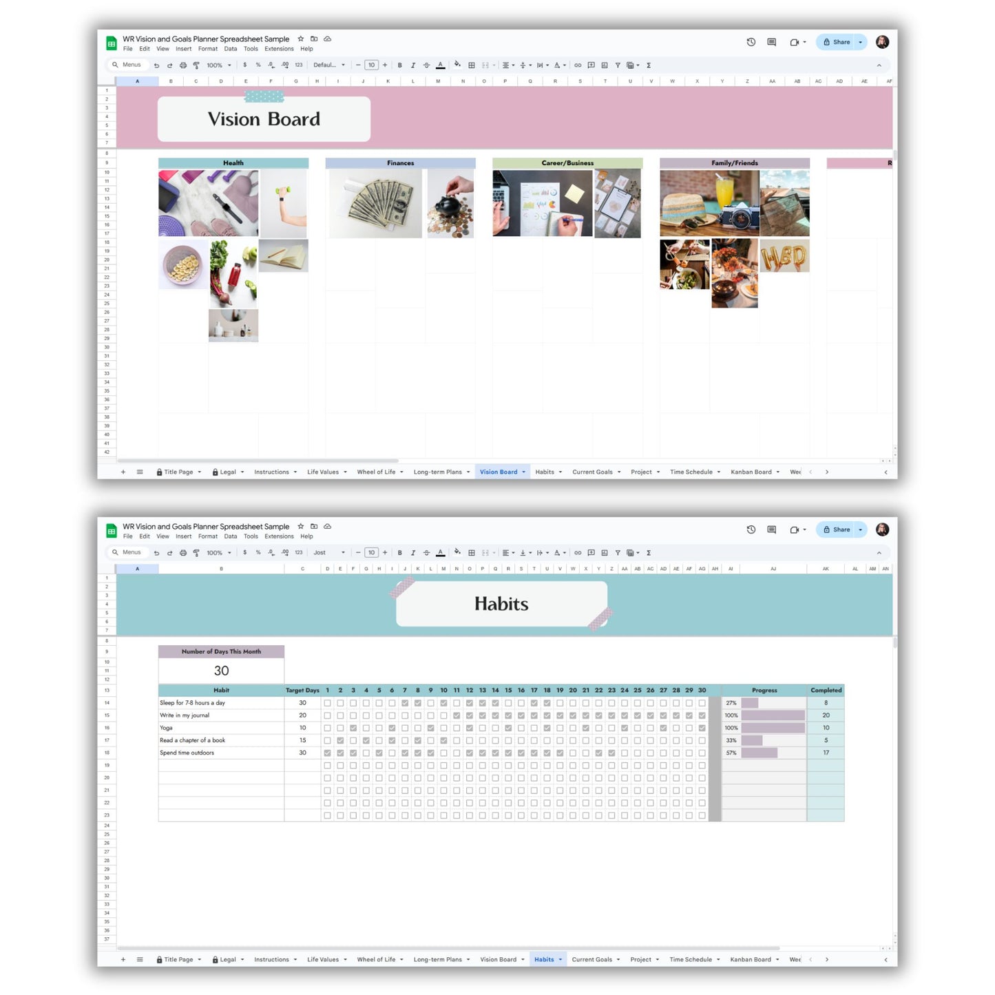 Vision and Goals Planner Spreadsheet Template