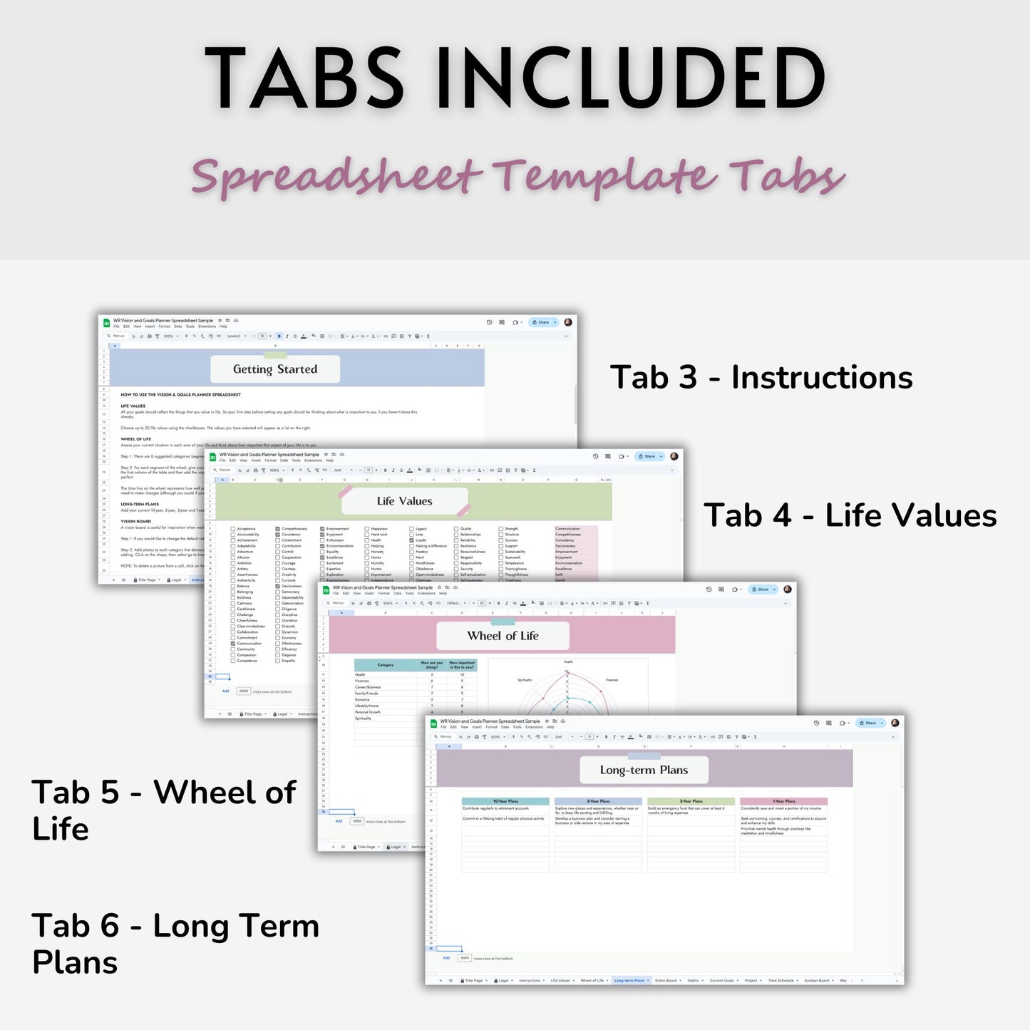 Vision and Goals Planner Spreadsheet Template