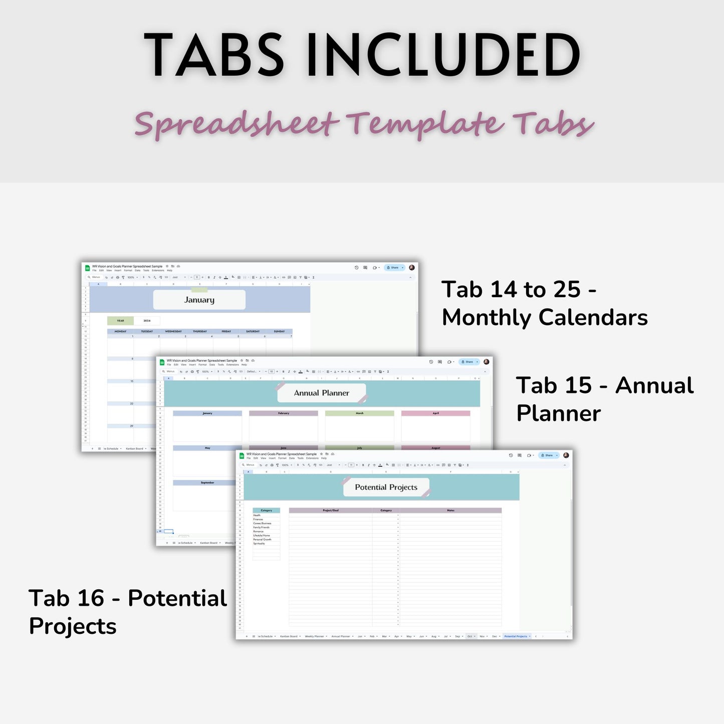 Vision and Goals Planner Spreadsheet Template