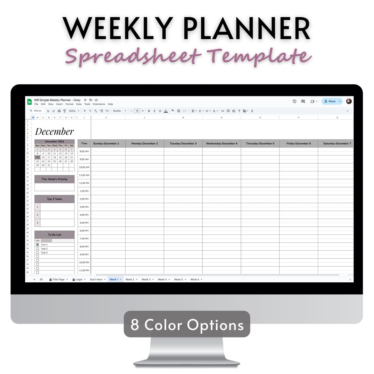 Simple Weekly Planner Spreadsheet Template