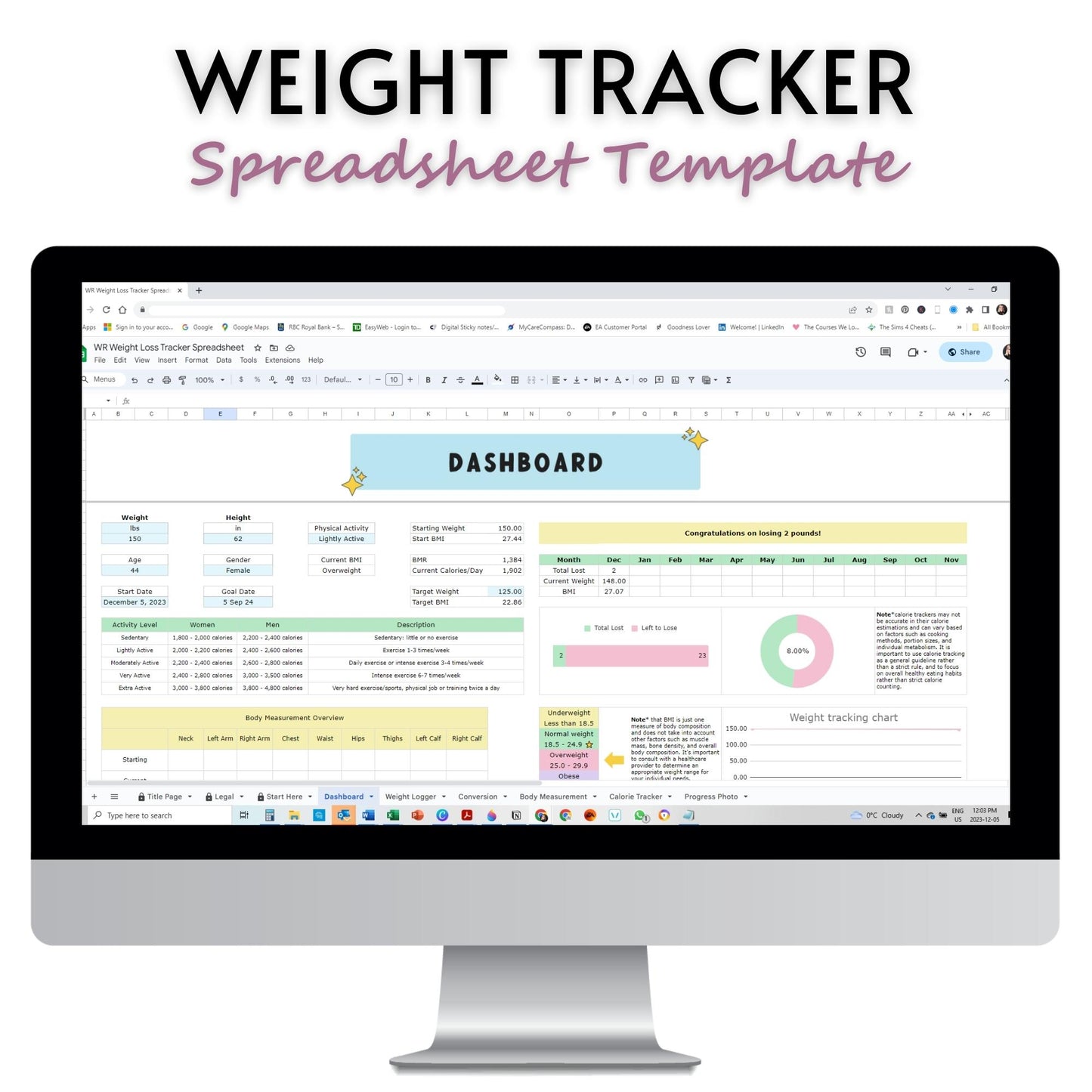 Healthy Weight Tracker Spreadsheet Template